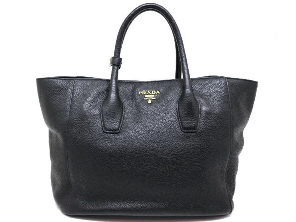 Prada Bag Tote Shoulder Leather Black